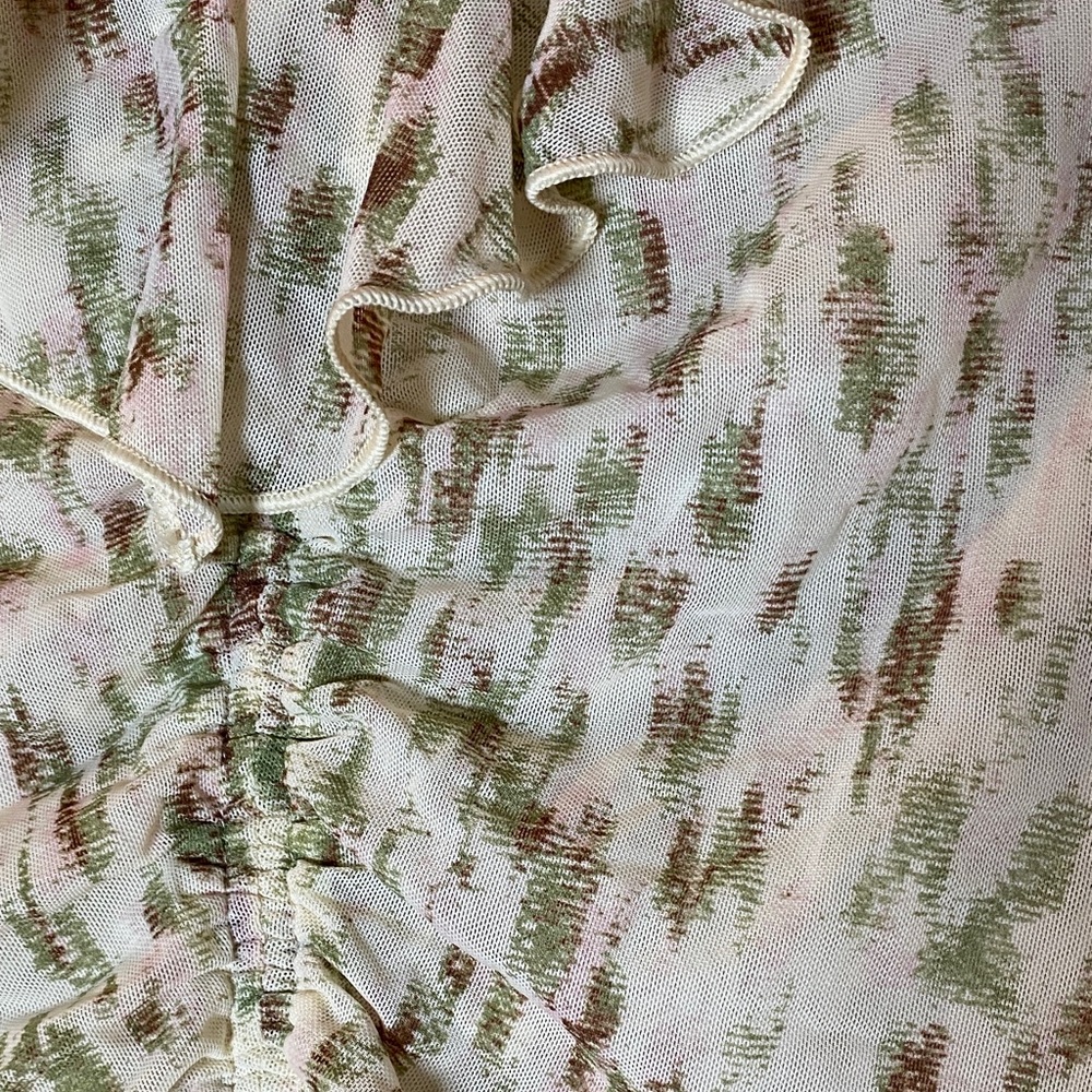 CAbi Cream and Brown Patterned Ruffle Blouse - Picture 5 of 9